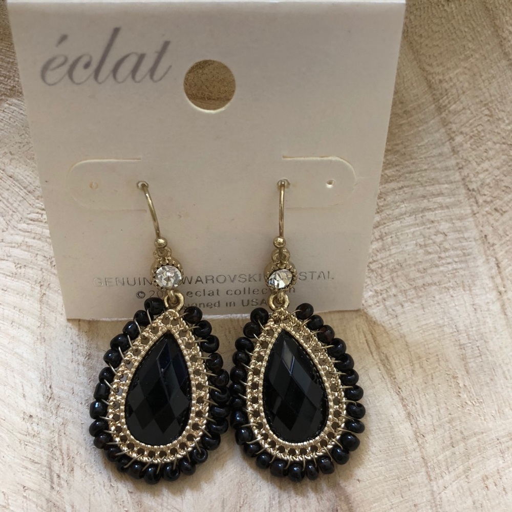 Bead Frame Jewel Earrings/Black - Picture 2 of 3